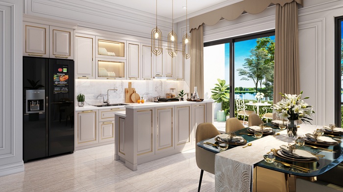 Hình ảnh phối cảnh phòng bếp và phòng ăn của gia đình