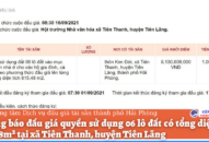 Thông báo đấu giá quyền sử dụng 06 lô đất có tổng diện tích 815,48m² tại xã Tiên Thanh, huyện Tiên Lãng
